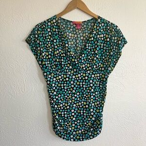 3/$12 Catch My I Blue & Green Bubble Polka Dot Top Spring Summer Size Large Y2K